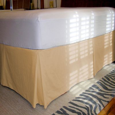 1 Piece Solid 20" Drop Tailored Bed Skirt 600TC Egyptian Cotton (Beige, Queen)