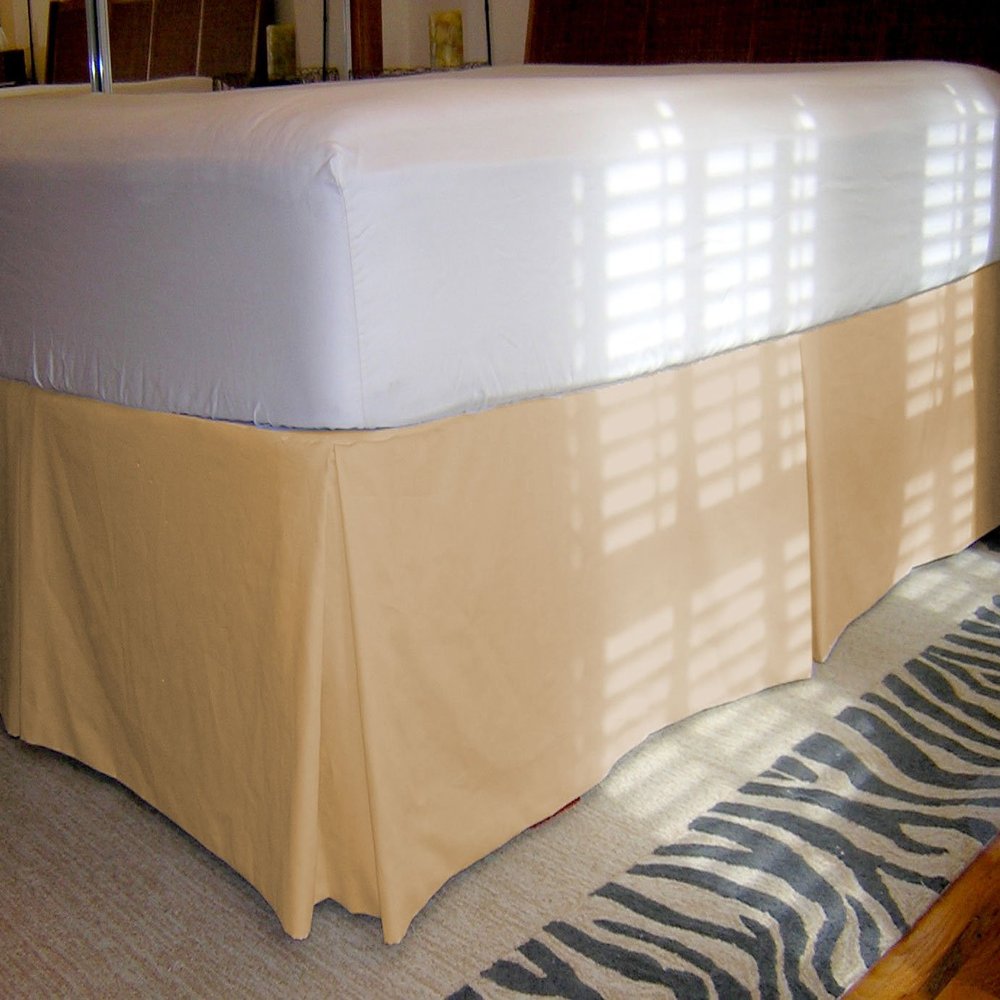 1 Piece Solid 20" Drop Tailored Bed Skirt 600TC Egyptian Cotton (Beige, Queen)