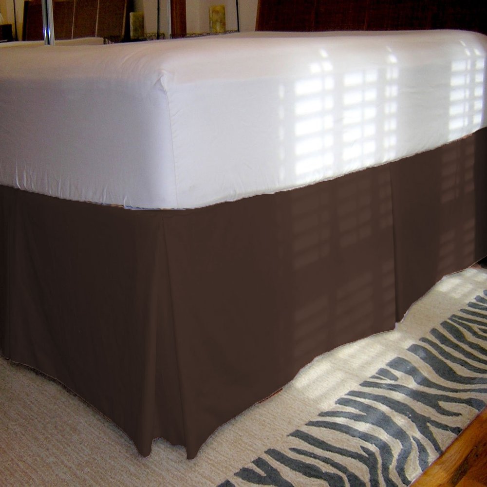 1 Piece Solid 20" Drop Tailored Bed Skirt 600TC Egyptian Cotton (Coffee, Queen)