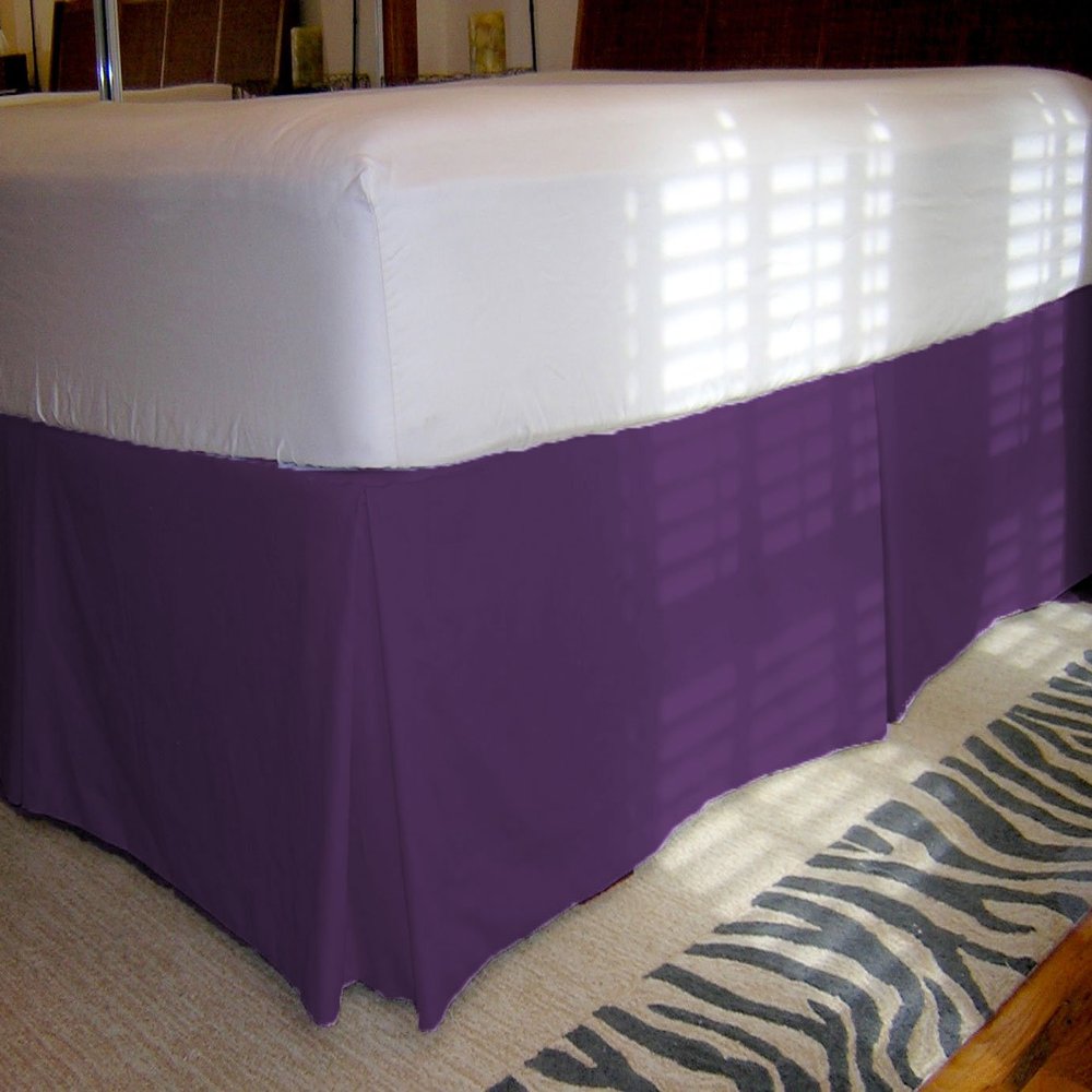 1 Piece Solid 20" Drop Tailored Bed Skirt 600TC Egyptian Cotton (Purple, Queen)