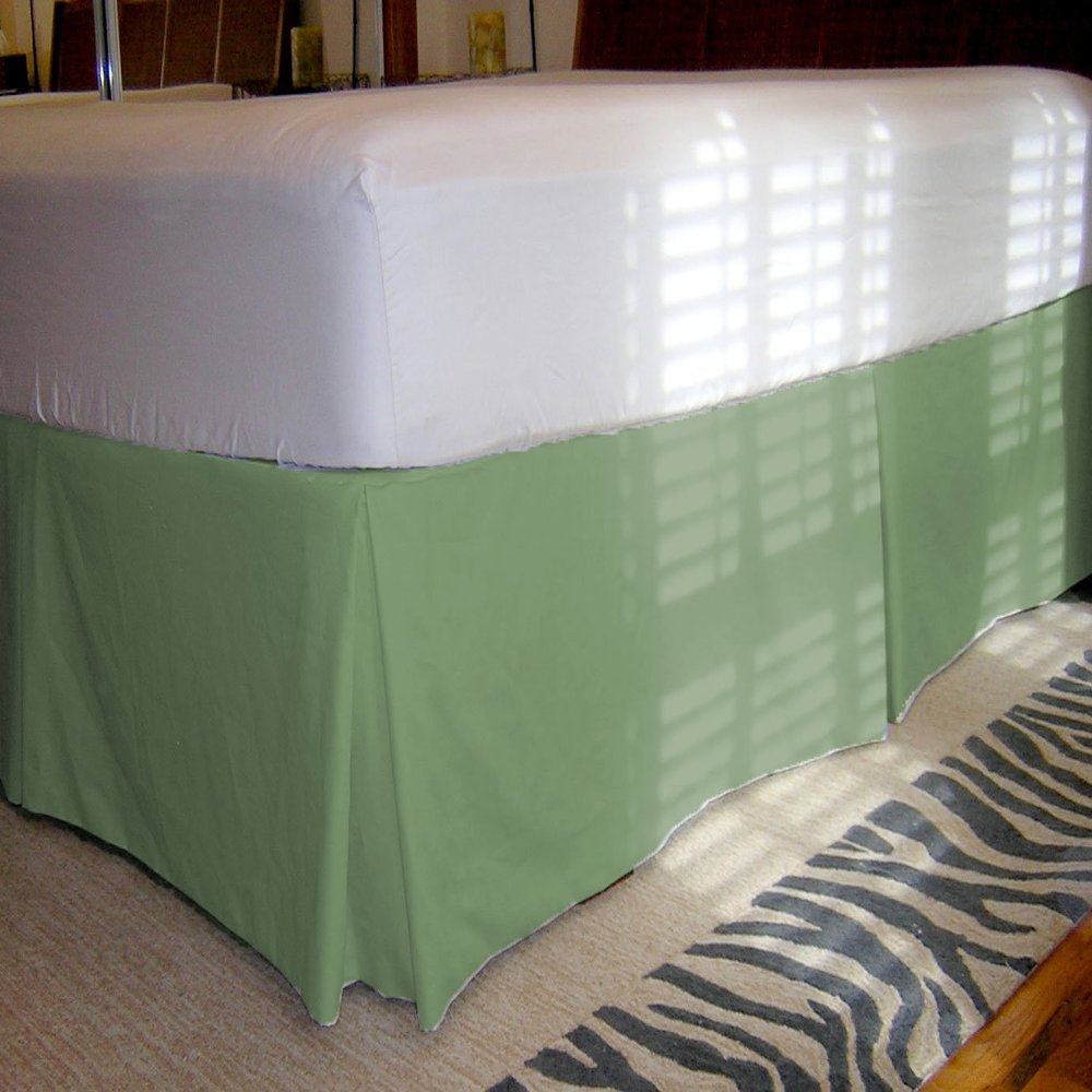 1 Piece Solid 20" Drop Tailored Bed Skirt 600TC Egyptian Cotton (Moss, Queen)