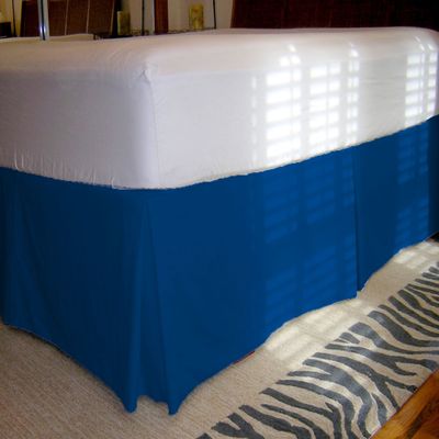 1 Piece Solid 20" Drop Tailored Bed Skirt 600TC Egyptian Cotton (Blue, Queen)