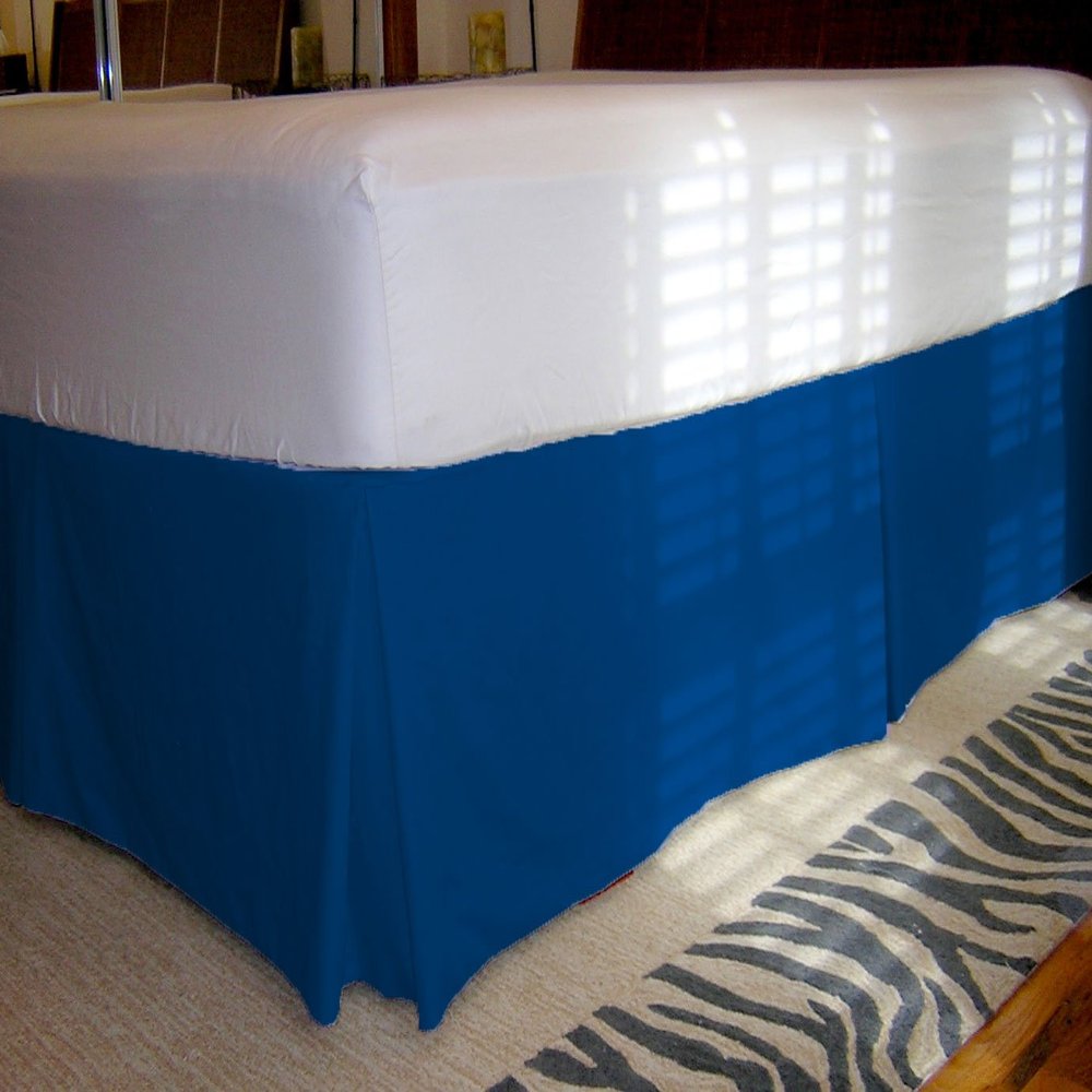 1 Piece Solid 20" Drop Tailored Bed Skirt 600TC Egyptian Cotton (Blue, Queen)