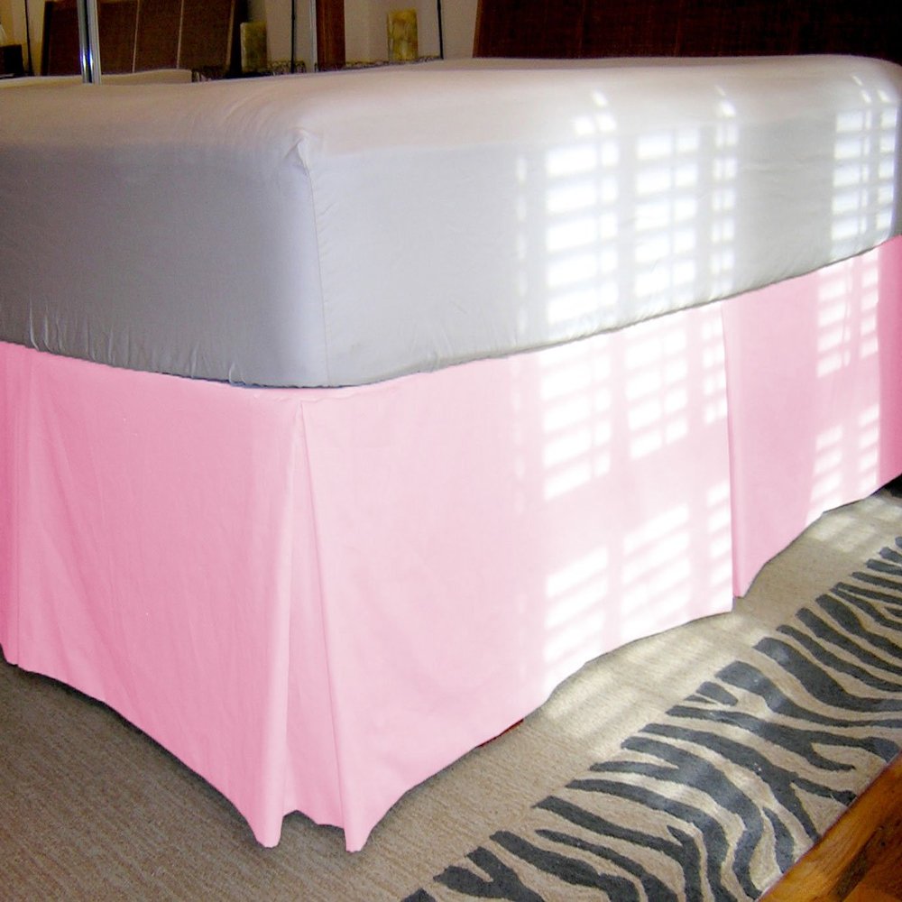 1 Piece Solid 20" Drop Tailored Bed Skirt 600TC Egyptian Cotton (Pink, Queen)