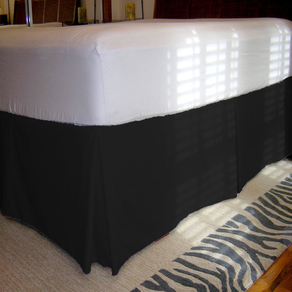 1 Piece Solid 20" Drop Tailored Bed Skirt 600TC Egyptian Cotton (Black, Queen)