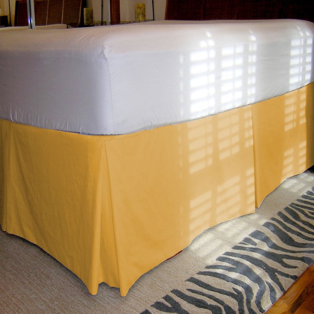 1 Piece Solid 20" Drop Tailored Bed Skirt 600TC Egyptian Cotton (Gold, Queen)