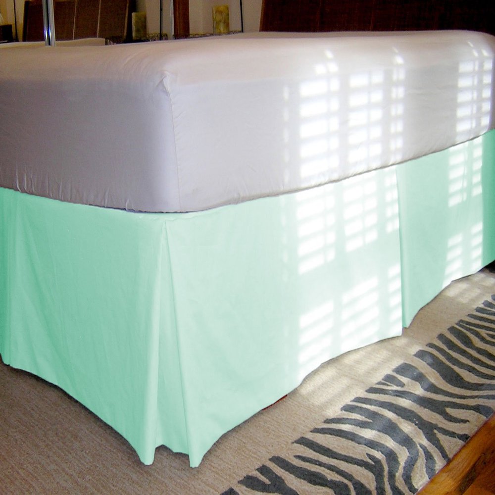 1 Piece Solid 20" Drop Tailored Bed Skirt 600TC Egyptian Cotton (Aqua, Queen)