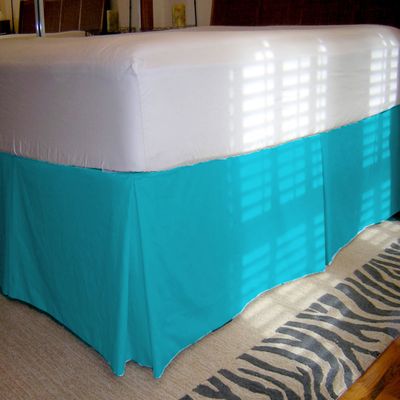 1 Piece Solid 20" Drop Tailored Bed Skirt 600TC Egyptian Cotton (Turquoise, Queen)