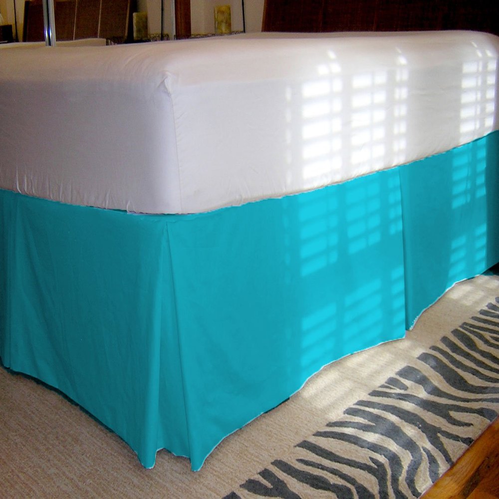 1 Piece Solid 20" Drop Tailored Bed Skirt 600TC Egyptian Cotton (Turquoise, Queen)