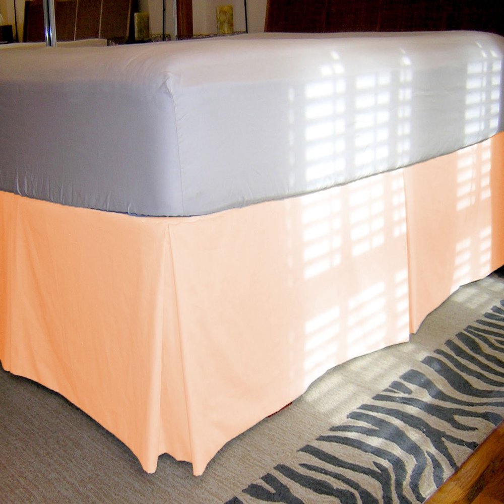 1 Piece Solid 20" Drop Tailored Bed Skirt 600TC Egyptian Cotton (Peach, Queen)