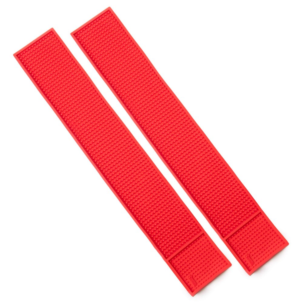 24" x 4" Rubber Bar Top Spill Mat | Professional Bartender's Essential Non-Slip Drink Cocktail Mixing Service Mat for Industrial and Home Kitchen Counters (Red, 2)