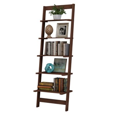 5-Tier Ladder Shelf - 50-Inch Narrow Leaning Bookshelf - Wooden Bookcase for Living Room, Bathroom, Kitchen, Office, or Bedroom Furniture by Lavish Home (Walnut)