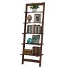 5-Tier Ladder Shelf - 50-Inch Narrow Leaning Bookshelf - Wooden Bookcase for Living Room, Bathroom, Kitchen, Office, or Bedroom Furniture by Lavish Home (Walnut) view 1