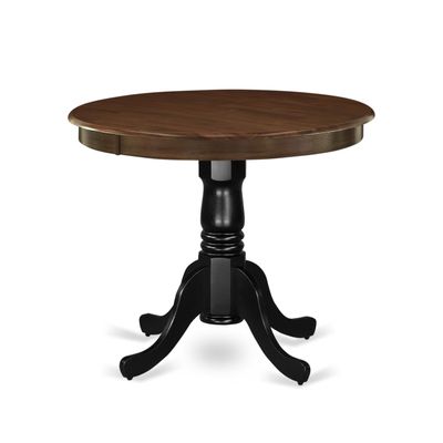 East West Furniture AMT-WBK-TP Antique Dining Table - a Round Wooden Table Top with Pedestal Base, 36x36 Inch, Walnut & Black