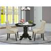 East West Furniture SHFR3-BLK-02 3 Piece Modern Dining Table Set Contains a Round Kitchen Table with Pedestal and 2 Light Beige Linen Fabric Parson Dining Chairs, 42x42 Inch, Black view 2