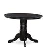 East West Furniture SHFR3-BLK-02 3 Piece Modern Dining Table Set Contains a Round Kitchen Table with Pedestal and 2 Light Beige Linen Fabric Parson Dining Chairs, 42x42 Inch, Black view 3