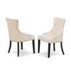 East West Furniture SHFR3-BLK-02 3 Piece Modern Dining Table Set Contains a Round Kitchen Table with Pedestal and 2 Light Beige Linen Fabric Parson Dining Chairs, 42x42 Inch, Black view 4