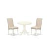 East West Furniture ANBA3-LWH-01 3 Piece Dinette Set for Small Spaces Contains a Round Kitchen Table with Pedestal and 2 Cream Linen Fabric Parson Dining Chairs, 36x36 Inch, Linen White view 1