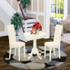 East West Furniture ANBA3-LWH-01 3 Piece Dinette Set for Small Spaces Contains a Round Kitchen Table with Pedestal and 2 Cream Linen Fabric Parson Dining Chairs, 36x36 Inch, Linen White view 2