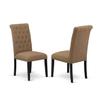 East West Furniture BRP1T17 Bremond Parson Dining Room Chairs - Button Tufted Nailhead Trim Light Sable Linen Fabric Padded Chairs, Set of 2, Black view 1