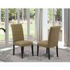 East West Furniture BRP1T17 Bremond Parson Dining Room Chairs - Button Tufted Nailhead Trim Light Sable Linen Fabric Padded Chairs, Set of 2, Black view 2
