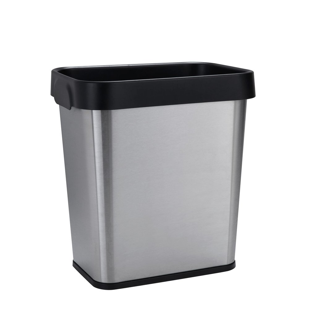 Bath Bliss 8 Liter Stainless Steel Waste Bin | Detachable Rim Hold Bag in Place | Bathroom Garbage | Office Trash Can | Rectangular Wastebasket