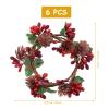 6Pcs Red Berry Candle Rings with Pine Cones Christmas Candle Wreaths for Holiday Table Centerpieces and Festive Home Decorations view 2