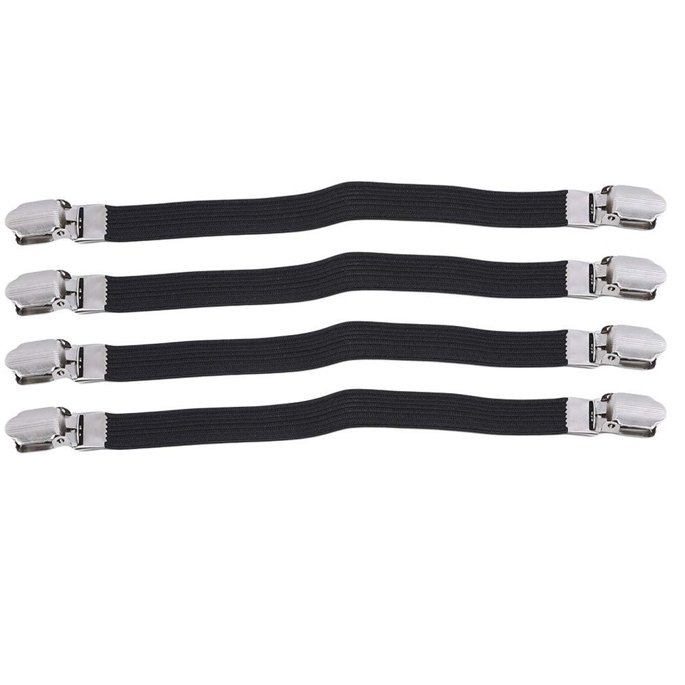 Sevenfly 4Pcs Sheet Straps Suspenders Band Adjustable Bed Corner Holder Elastic Fasteners Clips Grippers Mattress Pad Cover Fitted Sheet(Black)