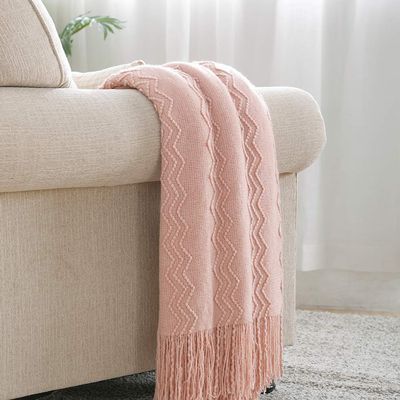 BOURINA Pink Throw Blanket 60x80 Inches Throw Textured Solid Soft Sofa Throw Couch Knitted Decorative Blanket