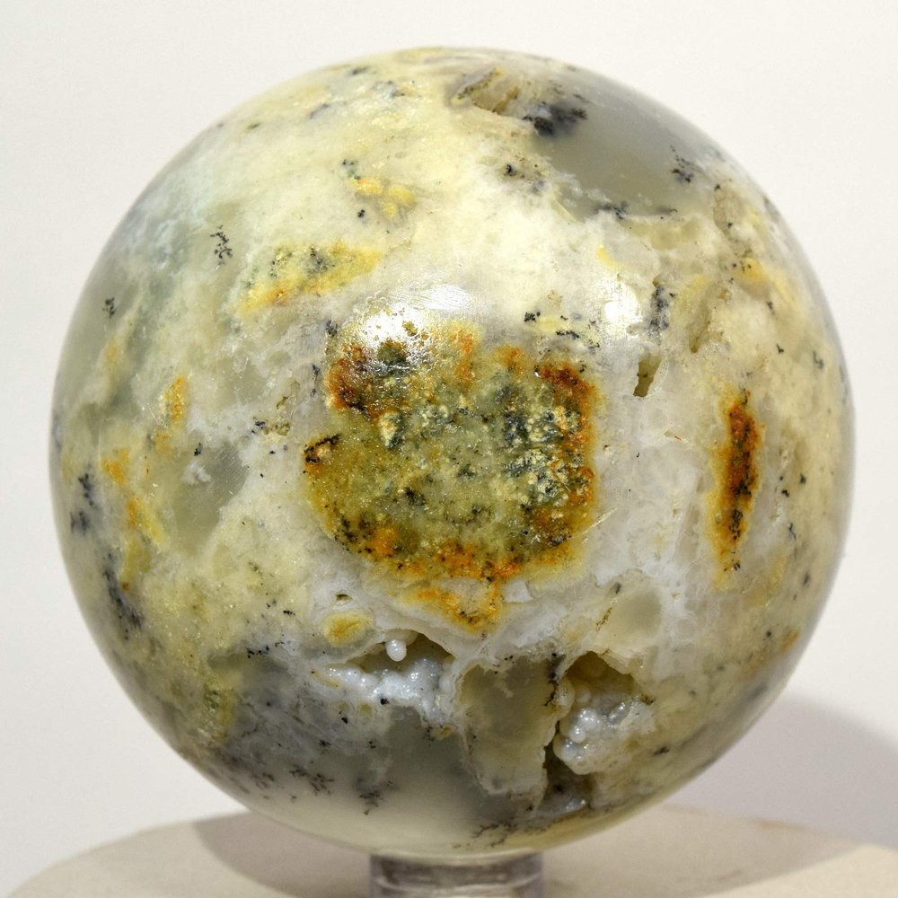 73mm 485g Dendrites in White Agate Opal Sphere Polished Natural Dendritic GemstoneDruzy Crystal Mineral Ball - Madagascar + Stand