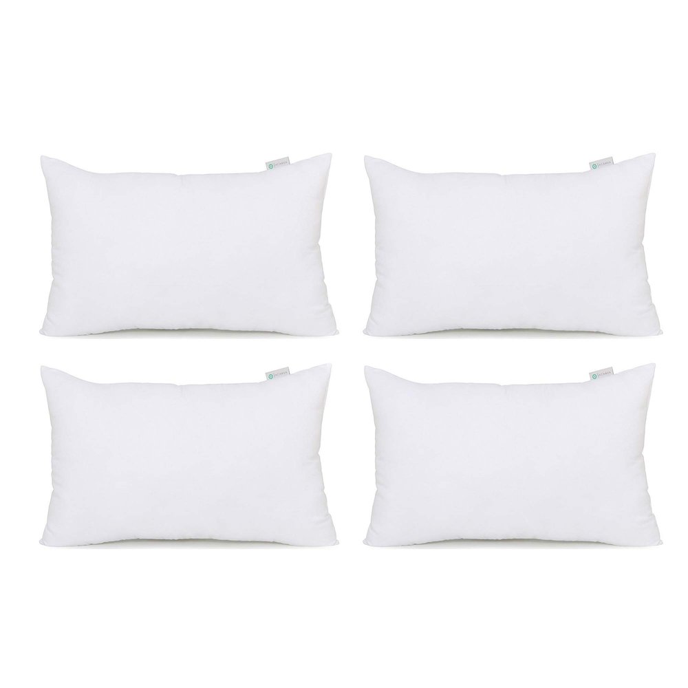Acanva Throw Pillow Inserts, Euro Sham Form Stuffer with Premium Polyester Micro Fiber, Decorative for Bed, Couch and Sofa, 12x20 Inch(Pack of 4), White