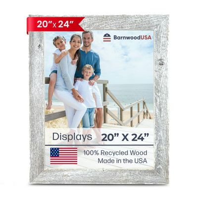 BARNWOODUSA Farmhouse 20x24 Picture Frame 1 1/2 inch Molding 100% Reclaimed Wood Rustic White Wash