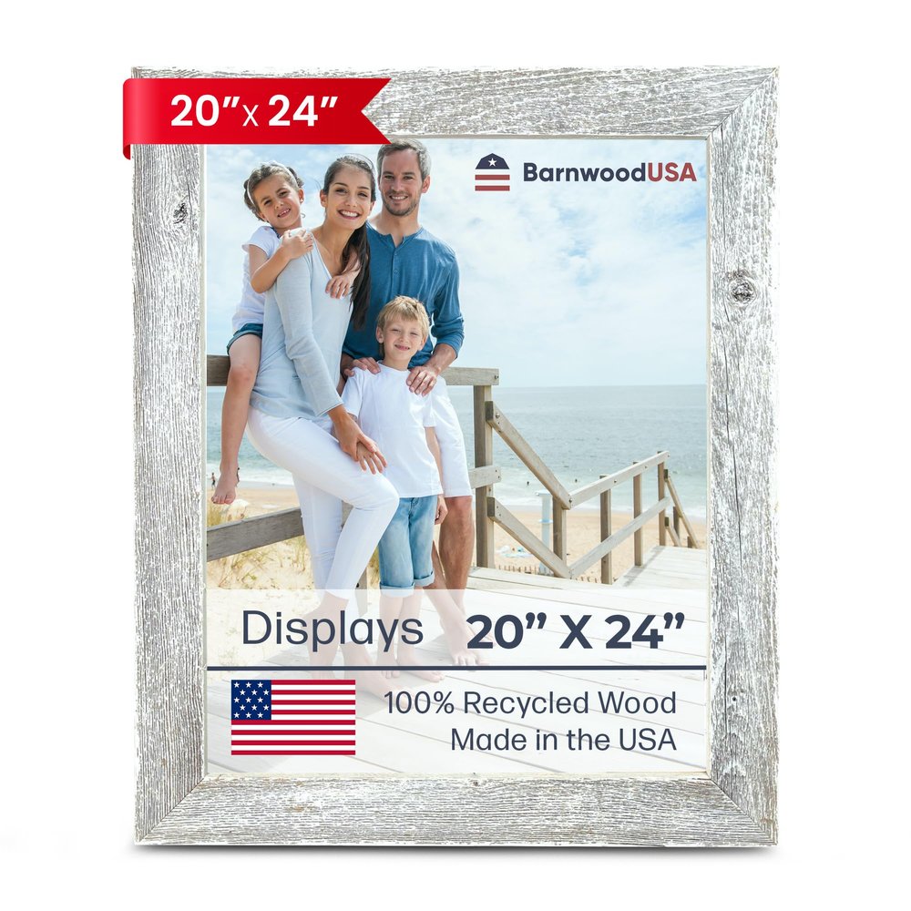 BARNWOODUSA Farmhouse 20x24 Picture Frame 1 1/2 inch Molding 100% Reclaimed Wood Rustic White Wash