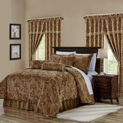 HNU 7 Piece Paisley Comforter Set King, Elegant Floral Paisley Motif Woven Jacquard Fabric Textured Embroidered Earth Tone Decorative Warm Cozy Comfy