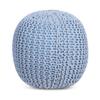 BIRDROCK HOME Round Pouf Ottoman | Cotton Braided Foot Stool with Bean Bag Filling | Boho Foot Rest for Living Room & Bedroom | Compact & Comfortable Seating, Lightweight & Soft | Soft Blue view 3