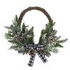 23" Iced Winter Foliage Artificial Christmas Twig Wreath with Black Bow - Unlit N/a view 1