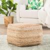 Modern Beige Cube Shape Jute Pouf Brown Solid Color Mid-Century Contemporary One Pillow view 2