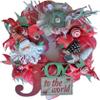 2019 ARTISAN'S LIMITED SERIES RED JOY TO THE WORLD Size-18" x 6" Round, Red, Green, Brown, White, Deco Mesh, Wired Ribbon, Mesh Tubing, Door Wreath, Mantel Wreath, Christmas Wreath view 1