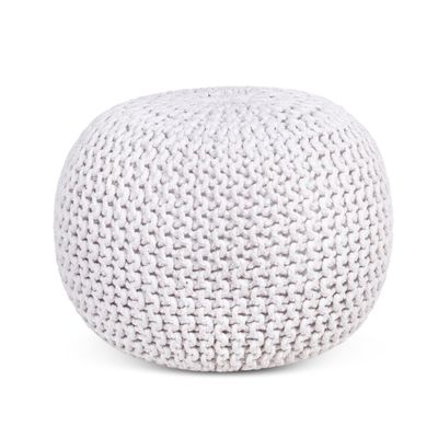 BIRDROCK HOME Round Pouf Ottoman | Cotton Braided Foot Stool with Bean Bag Filling | Boho Foot Rest for Living Room & Bedroom | Compact & Comfortable Seating, Lightweight & Soft | Ivory