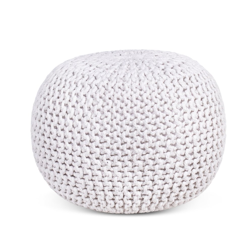 BIRDROCK HOME Round Pouf Ottoman | Cotton Braided Foot Stool with Bean Bag Filling | Boho Foot Rest for Living Room & Bedroom | Compact & Comfortable Seating, Lightweight & Soft | Ivory