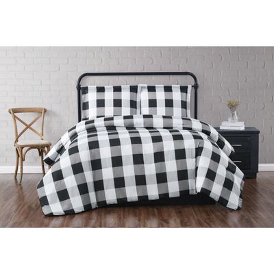 TRULY SOFT Everyday Buffalo Plaid Black Polyester 3-Piece Full/Queen Duvet Set, Plaid Themed, for Men and Women, Oeko-TEX Certified Confidence