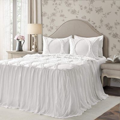 Lush Decor Lush Dcor Riviera Ruffle Skirt Bedspread White Vintage Chic Farmhouse Style Lightweight 3 Piece Set King