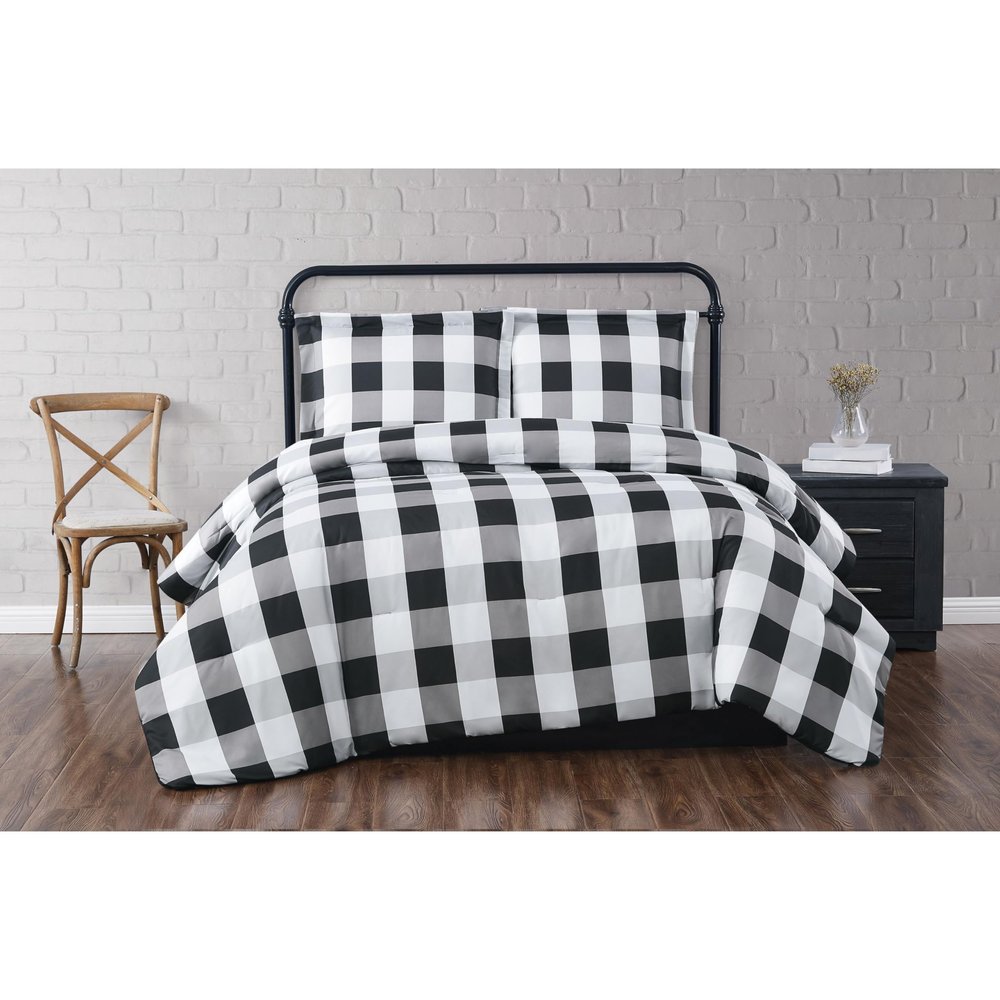 TRULY SOFT Everyday Buffalo Plaid Black Polyester 3-Piece King Duvet Set, Plaid Themed, for Men and Women, Oeko-TEX Certified Confidence