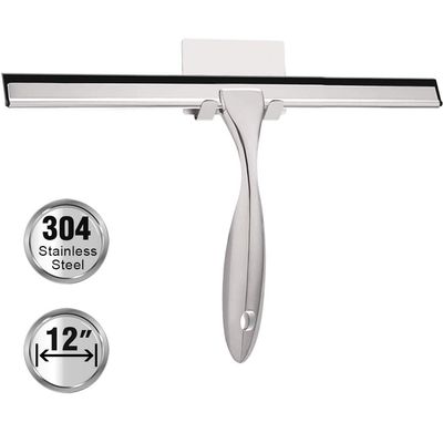 TopCharm Shower Squeegee for Shower Doors, All Purpose Shower Window Squeegee for Shower Glass Door, Mirror and Car, Bathroom Squeegee for Shower with Hook, Stainless Steel (Silver, 12 Inch)