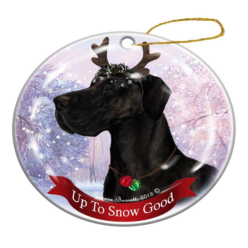 Holiday Pet Gifts Great Dane, Black Uncropped Dog Porcelain Christmas Ornament