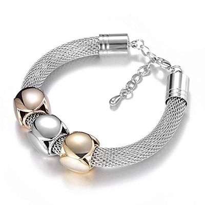 Bansriracha Bracelets & Bangles Classic Silver Color Love Cube Charm Bracelets Mesh Metal Hollow Jewelry for Women (Silver)