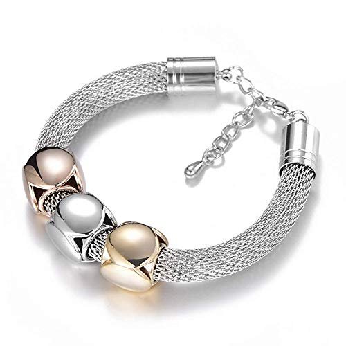 Bansriracha Bracelets & Bangles Classic Silver Color Love Cube Charm Bracelets Mesh Metal Hollow Jewelry for Women (Silver)