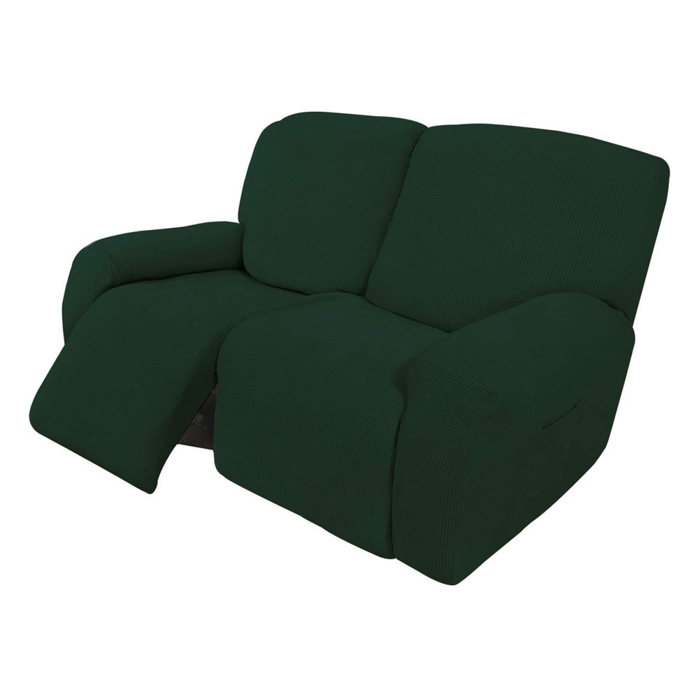 Easy-Going 6 Pieces Recliner Loveseat Stretch Sofa Slipcover Sofa Cover Furniture Protector Couch Soft with Elastic Bottom Kids, Spandex Jacquard Fabric Small Checks Dark Green