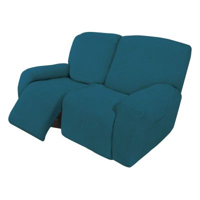 Easy-Going 6 Pieces Recliner Loveseat Stretch Sofa Slipcover Sofa Cover Furniture Protector Couch Soft with Elastic Bottom Kids, Spandex Jacquard Fabric Small Checks Peacock Blue