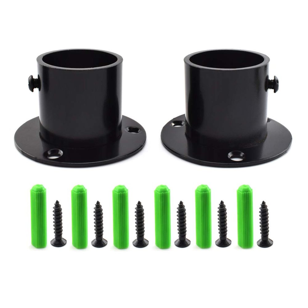 SDTC Tech 1-1/4 Inch Flange Rod Holder Cylinder Type Stainless Steel Shower Pole End Supports Bracket Closet Rod Socket with Fixing Screws for Bathroom Wardrobe Laundry Rooms, Matte Black - 2 Pack